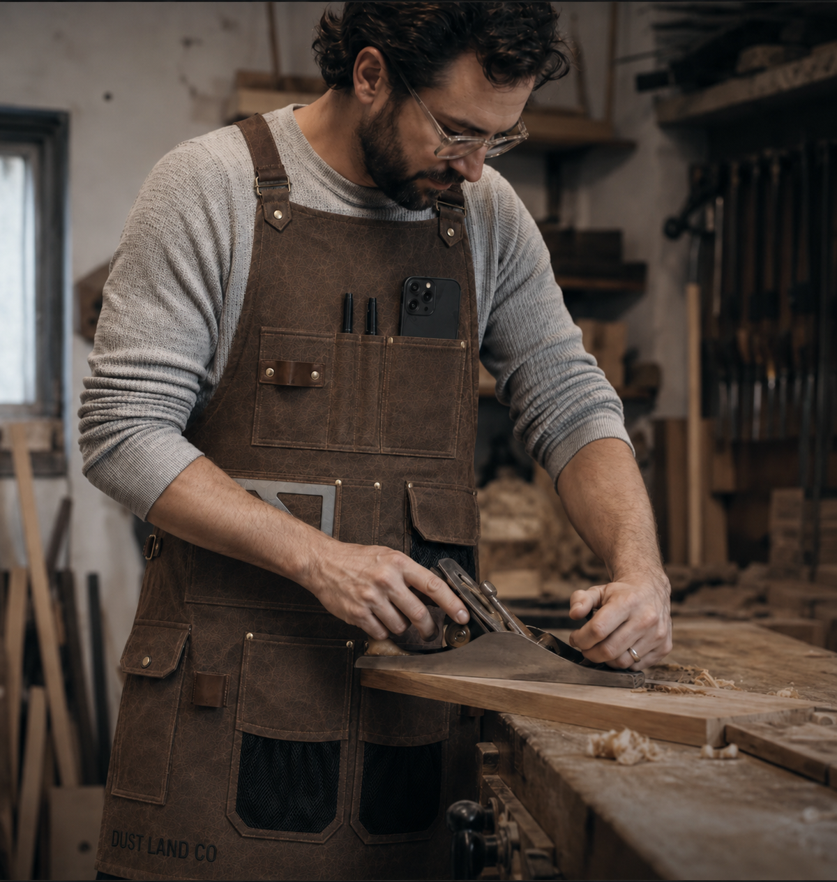 Dust Land Co Workshop Apron in use