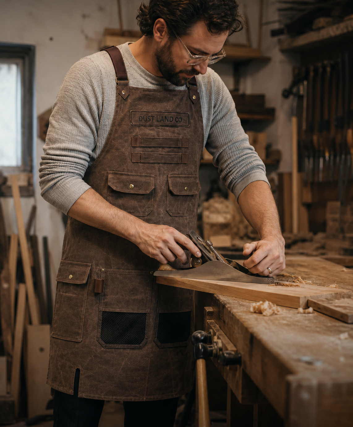 Dust Land Co Workshop Apron in use